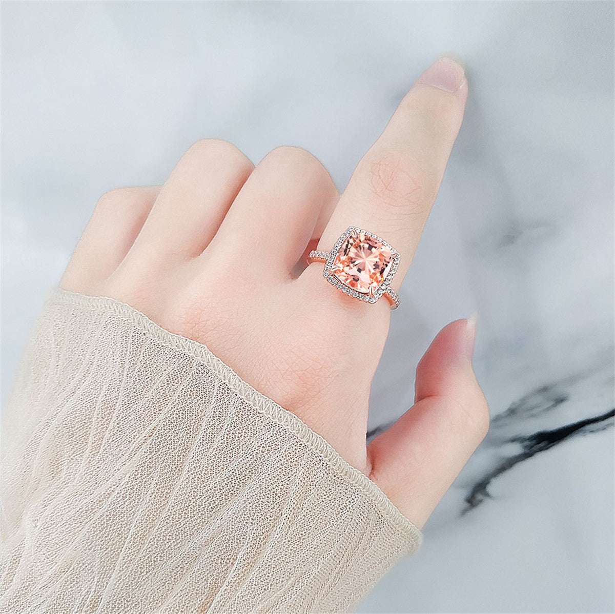 Champagne Crystal & Cubic Zirconia Square Halo Ring