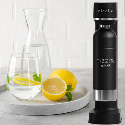 Black Fizzit Stainless Steel Sparkling Water Maker Bundle | Includes Soda Maker, CO2 Cylinder, & Black Stainless Steel Bottle | Customizable Carbonated Water Machine, Reusable Bottle & Eco-Friendly