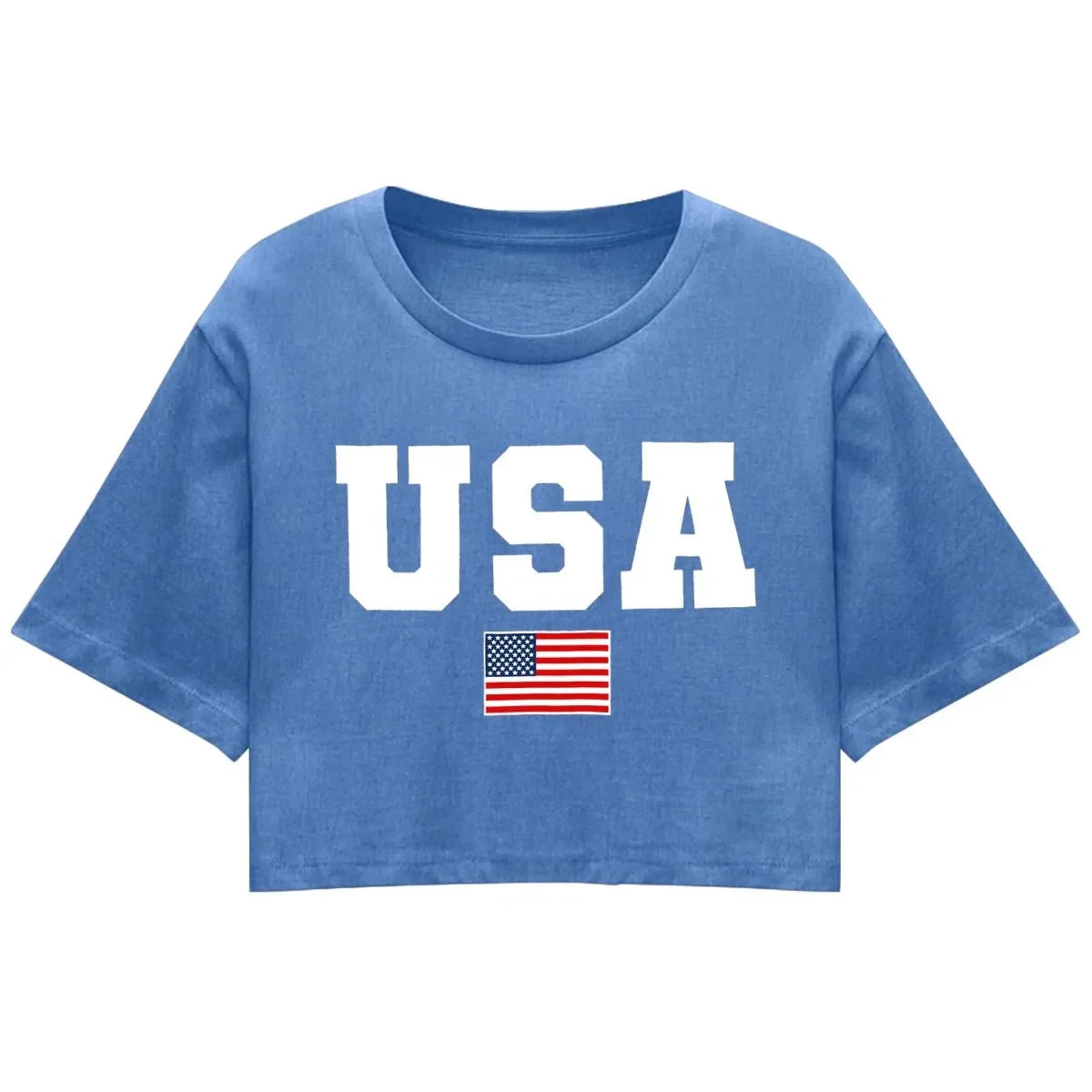4th of July USA Printed Cropped Shirt