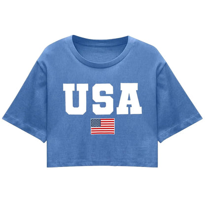 4th of July USA Printed Cropped Shirt