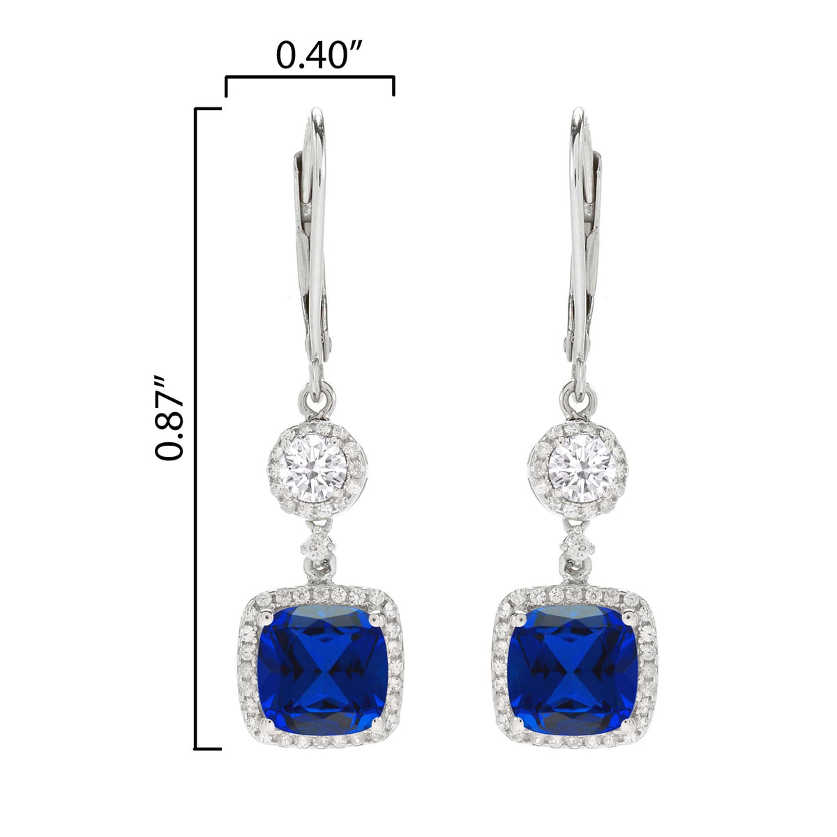 Blue Sapphire, Moissanite and White Topaz Sterling Silver Dangle Earrings