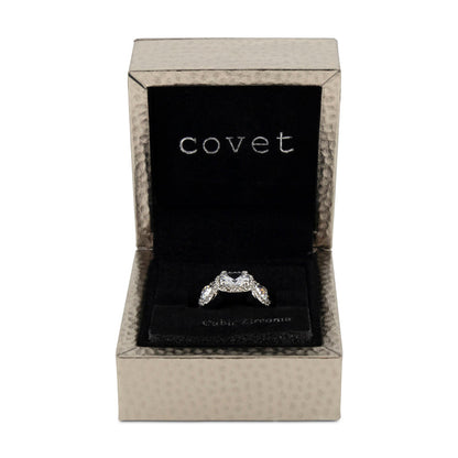 Covet Rhodium Plated Cubic Zirconia 3 Stone Ring - Size K