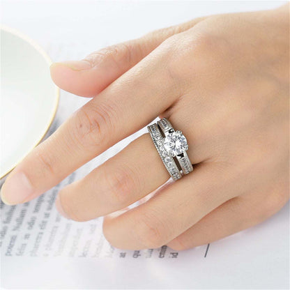 Crystal & Cubic Zirconia Silvertone  Round Ring & Pavé Band