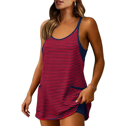 ✨Women's Striped V-Neck Tennis Dress with Built-in Shorts