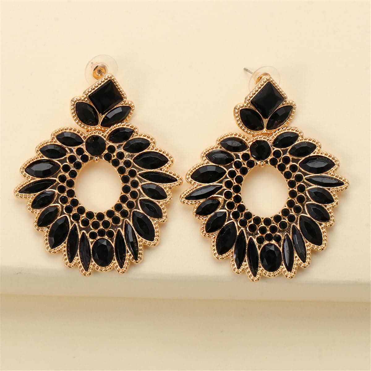Black Crystal & Cubic Zirconia Geometric Drop Earrings