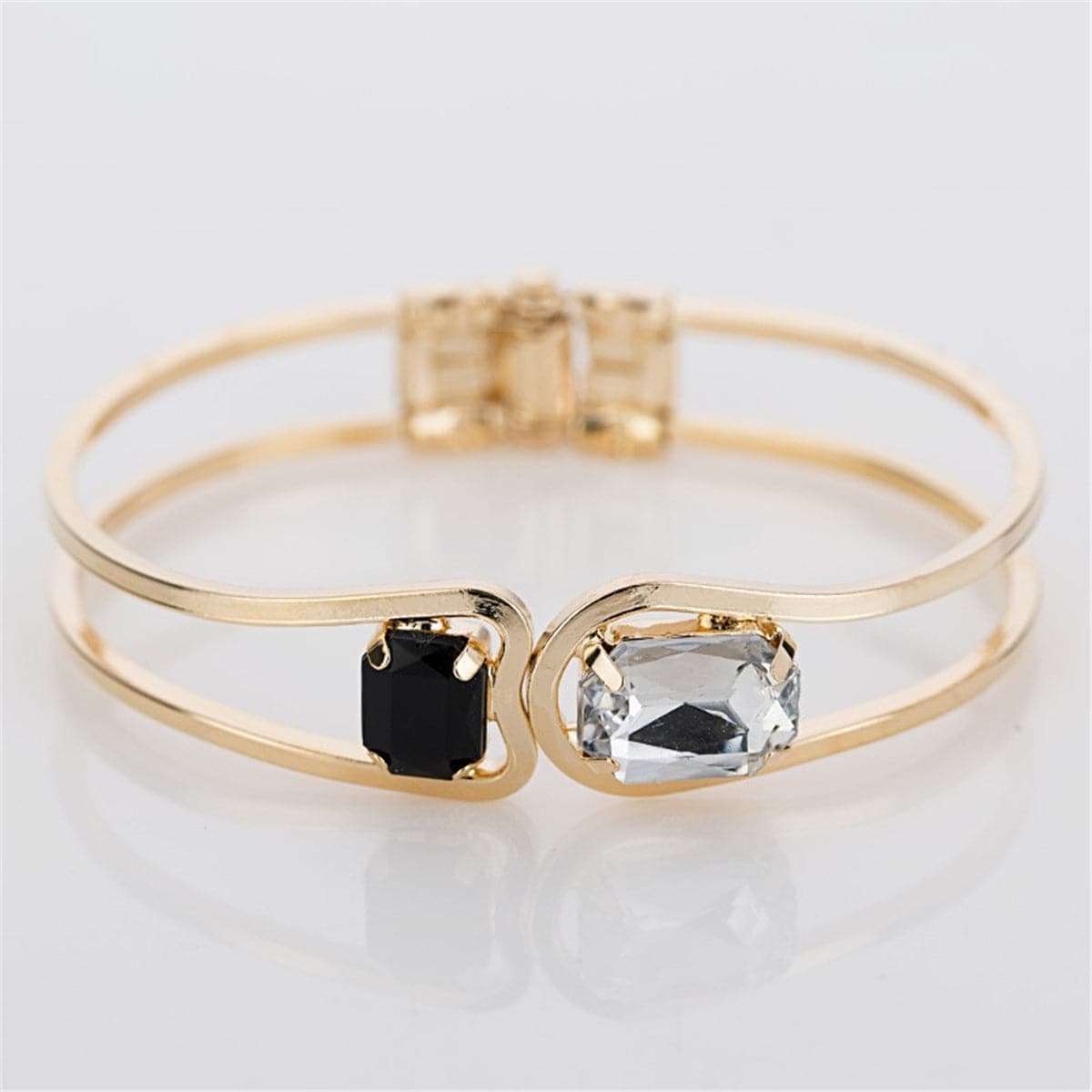 Black Crystal & Goldtone Open Bangle