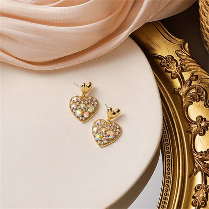 Cubic Zirconia & Goldtone Heart Drop Earrings