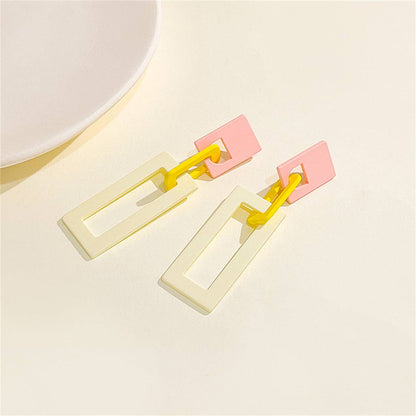 Beige & Silvertone Interlocked Rectangle Drop Earrings