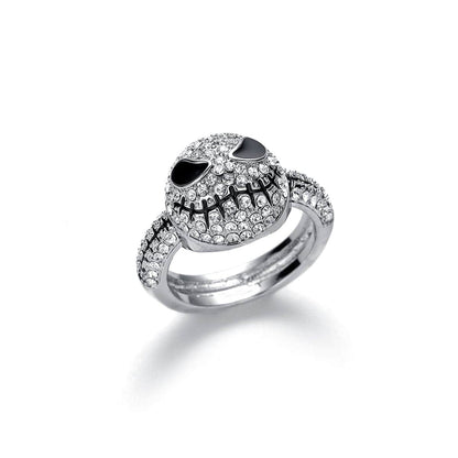 Cubic Zirconia & Silvertone Skull Band Ring