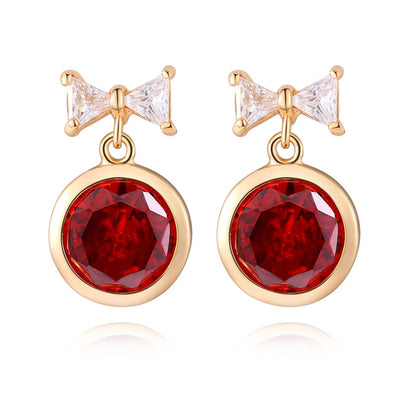Red Crystal & Goldtone Bow Drop Earrings