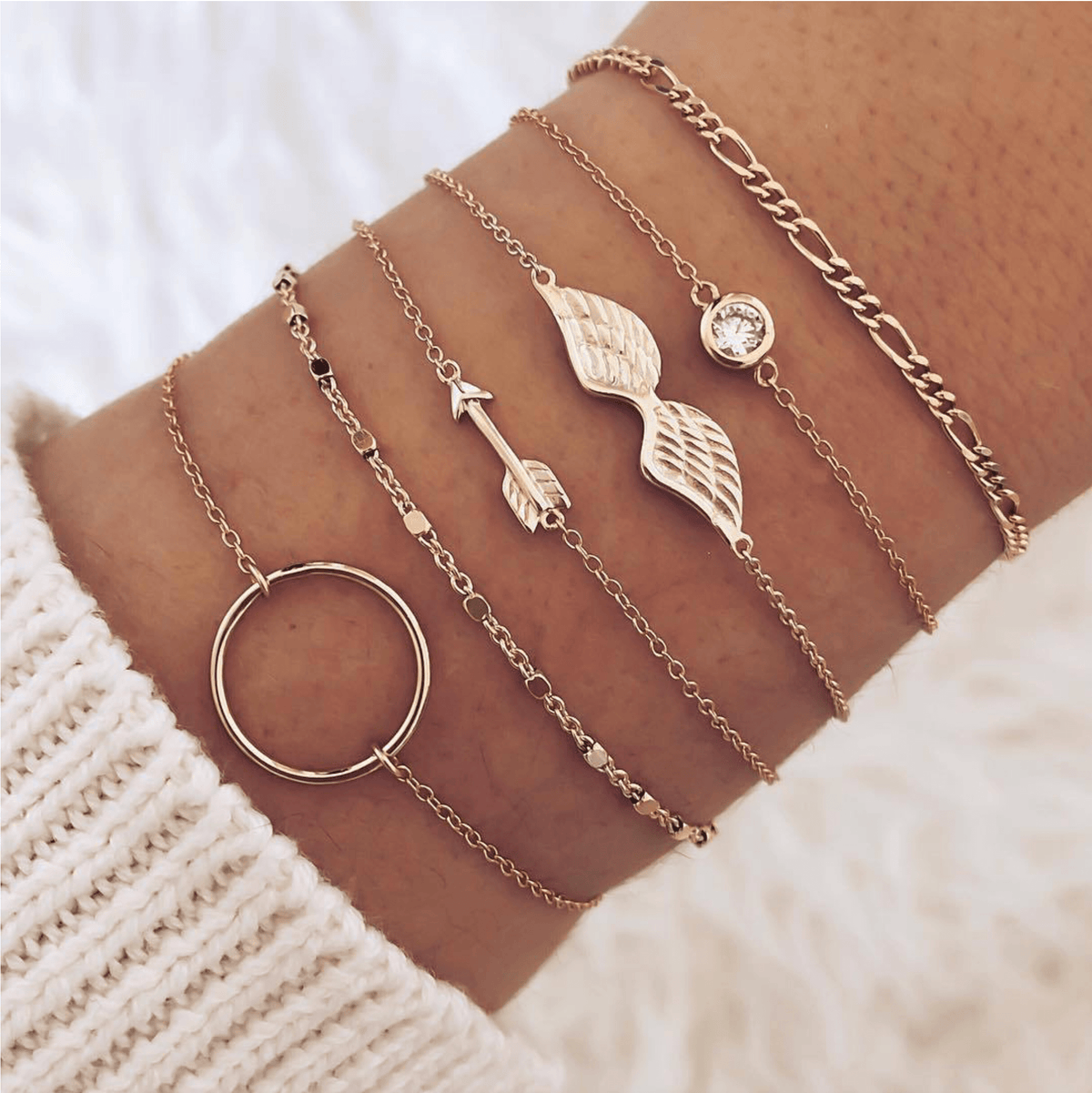 Goldtone Wing Circle Bracelet Set