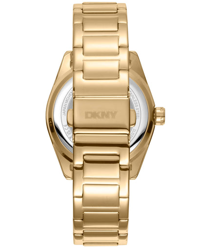 Dkny Women Watch, Gold Color Case, Silver Powder Dial, Gold Color Metal Bracelet, Multi-Function, 5 Atm