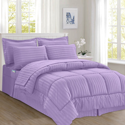 Elegant Comfort 8-Piece Dobby Stripe Comforter Set - Includes 4-Piece Sheet Set with Double Sided Storage Pockets