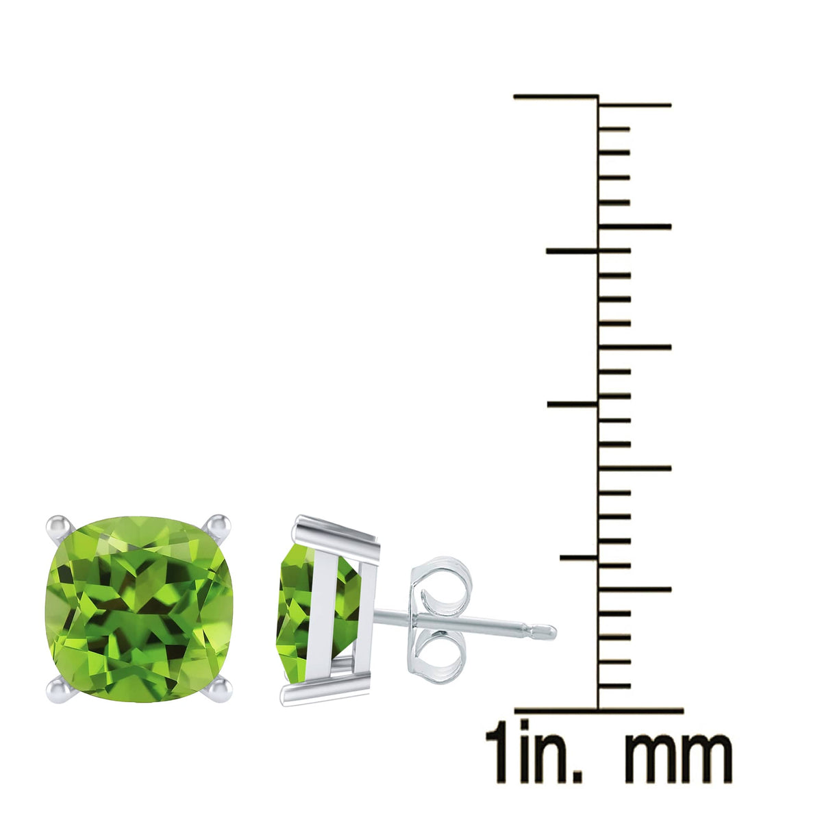 Sterling Silver Cushion Cut 5.0CT Natural Peridot Stud Earrings