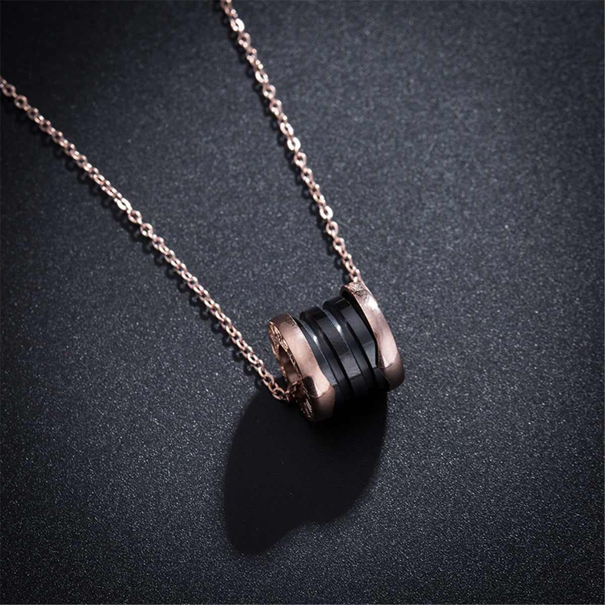 Black Ceramic & Rose Goldtone Coil Pendant Necklace