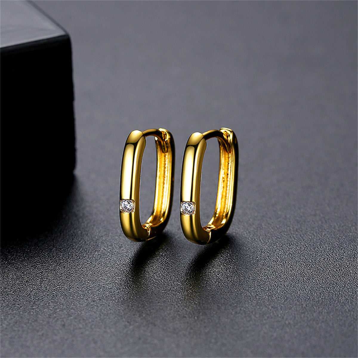 Cubic Zirconia & Goldtone Square Huggie Earrings