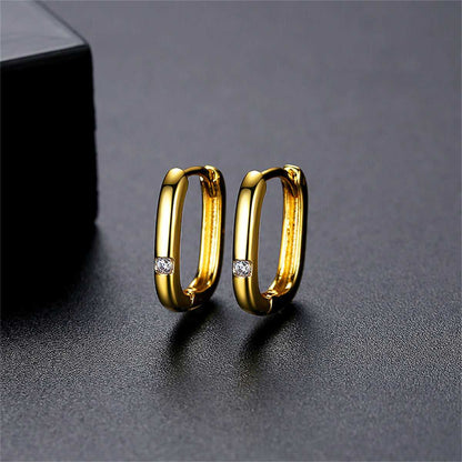 Cubic Zirconia & Goldtone Square Huggie Earrings