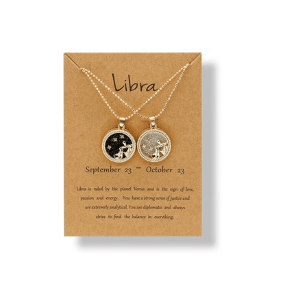 Crystal & 18K Goldtone Plated Zodiac Circular Set of 2 Pendant Necklaces - Libra