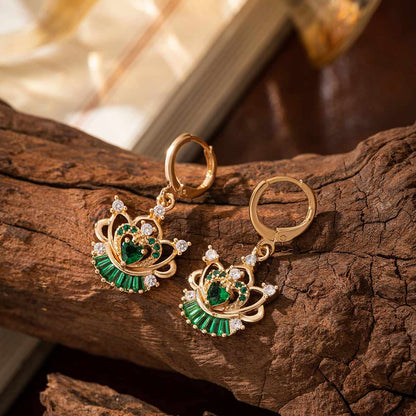 Emerald Crystal & Cubic Zirconia Goldtone Flower Heart Huggie Earrings