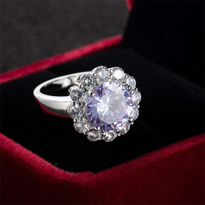 Blue Crystal & Cubic Zirconia Silvertone Halo Ring