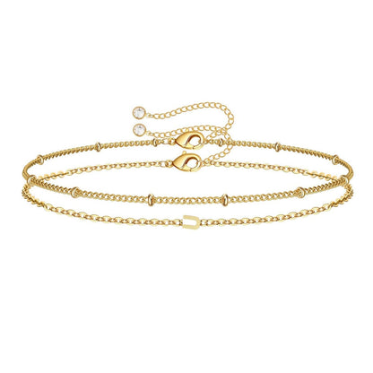 Dainty Initial Layered Chain Bracelet Personalized Adjustable