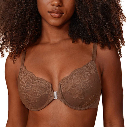 Front Closure Lace Underwire Plunge Bra