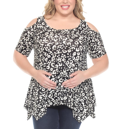 White Mark Women's Cold Shoulder Leopard Print Maternity Top