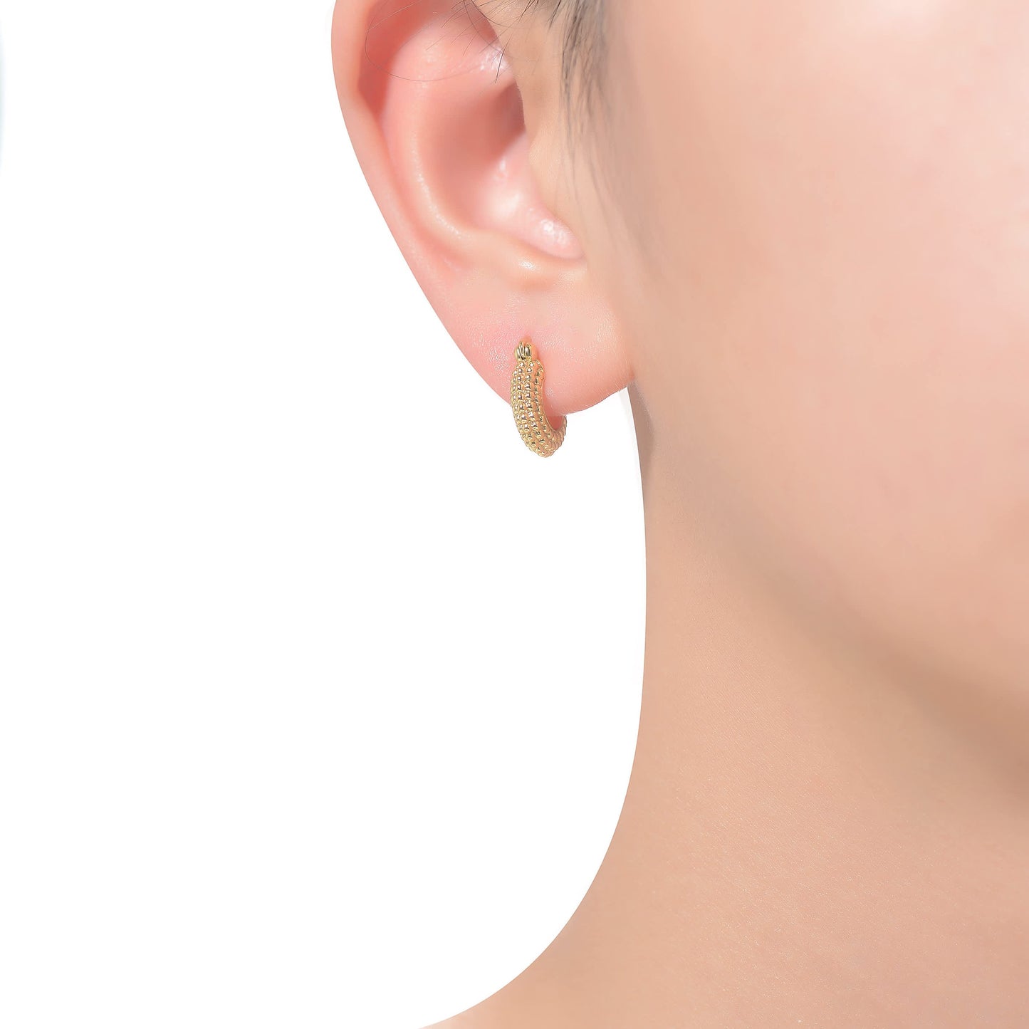Elegant 14K Gold Plated Bead Hoop Earrings