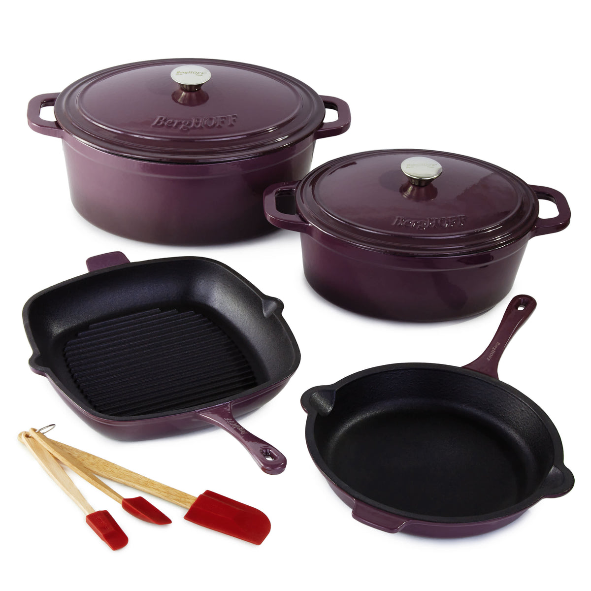 BergHOFF Neo 9pc Cast Iron Cookware Set, Purple