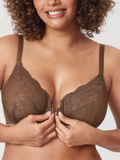 Front Closure Lace Underwire Plunge Bra