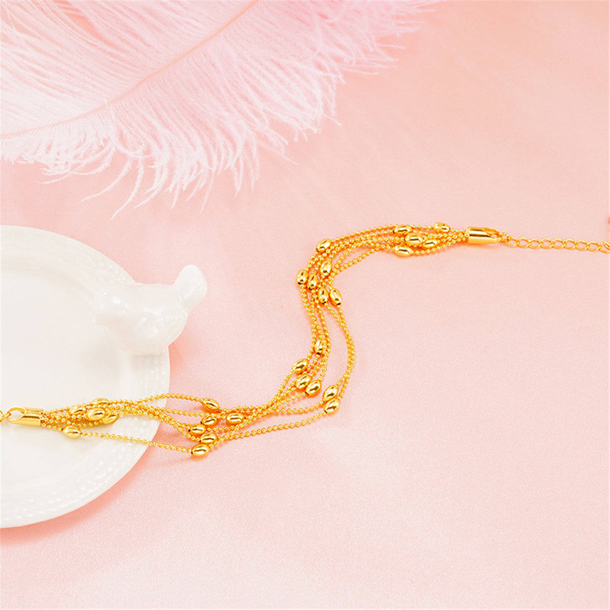 24k Goldtone Circle Bead Layered Station Bracelet