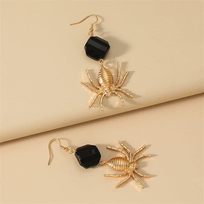 Black Acrylic & Goldtone Spider Drop Earrings