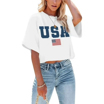4th of July USA Printed Cropped Shirt