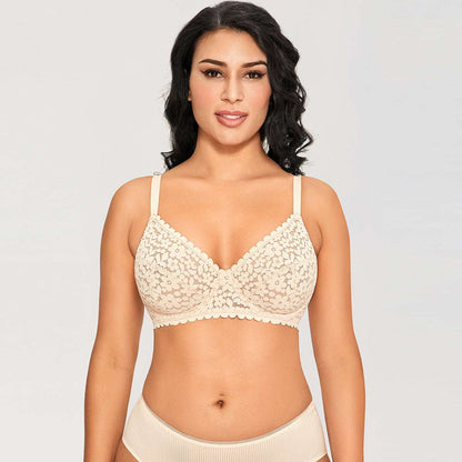 Floral Lace Unlined Minimizer Full Coverage Underwire Bra