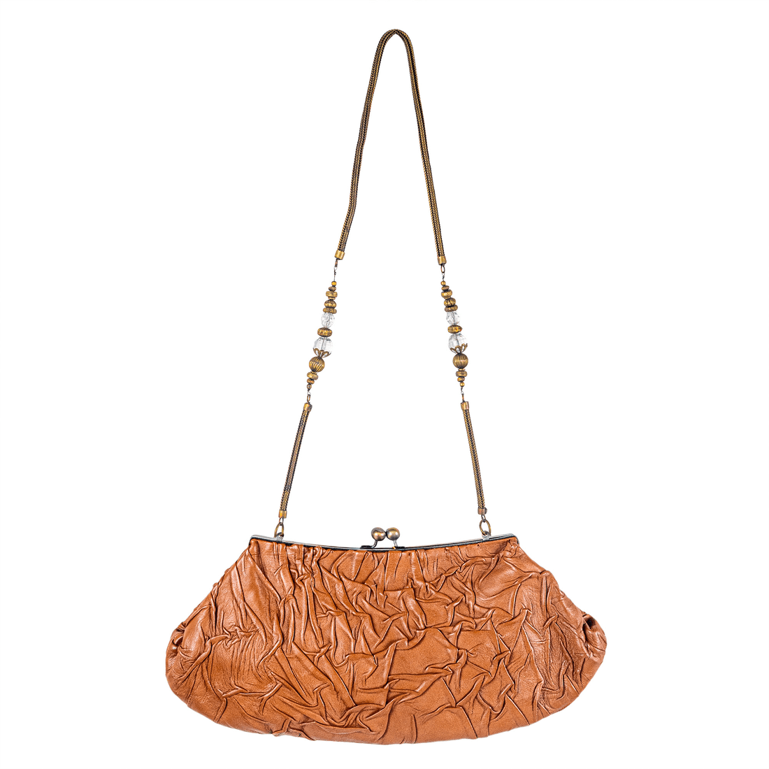 La Chic Women's Handcrafted Leather Face Embellished Clutch