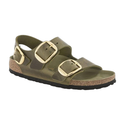 Birkenstock Unisex Milano Big Buckle Natural Leather Olive Green