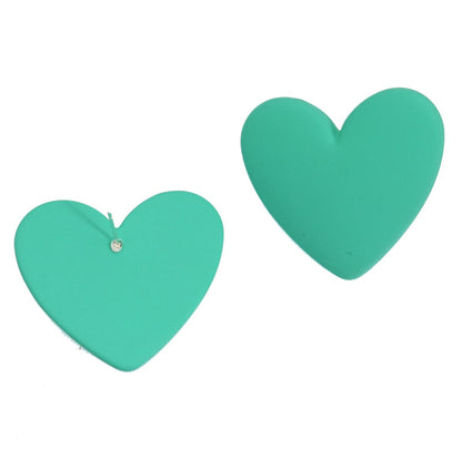 Cyan Acrylic & Silvertone Heart Stud Earrings