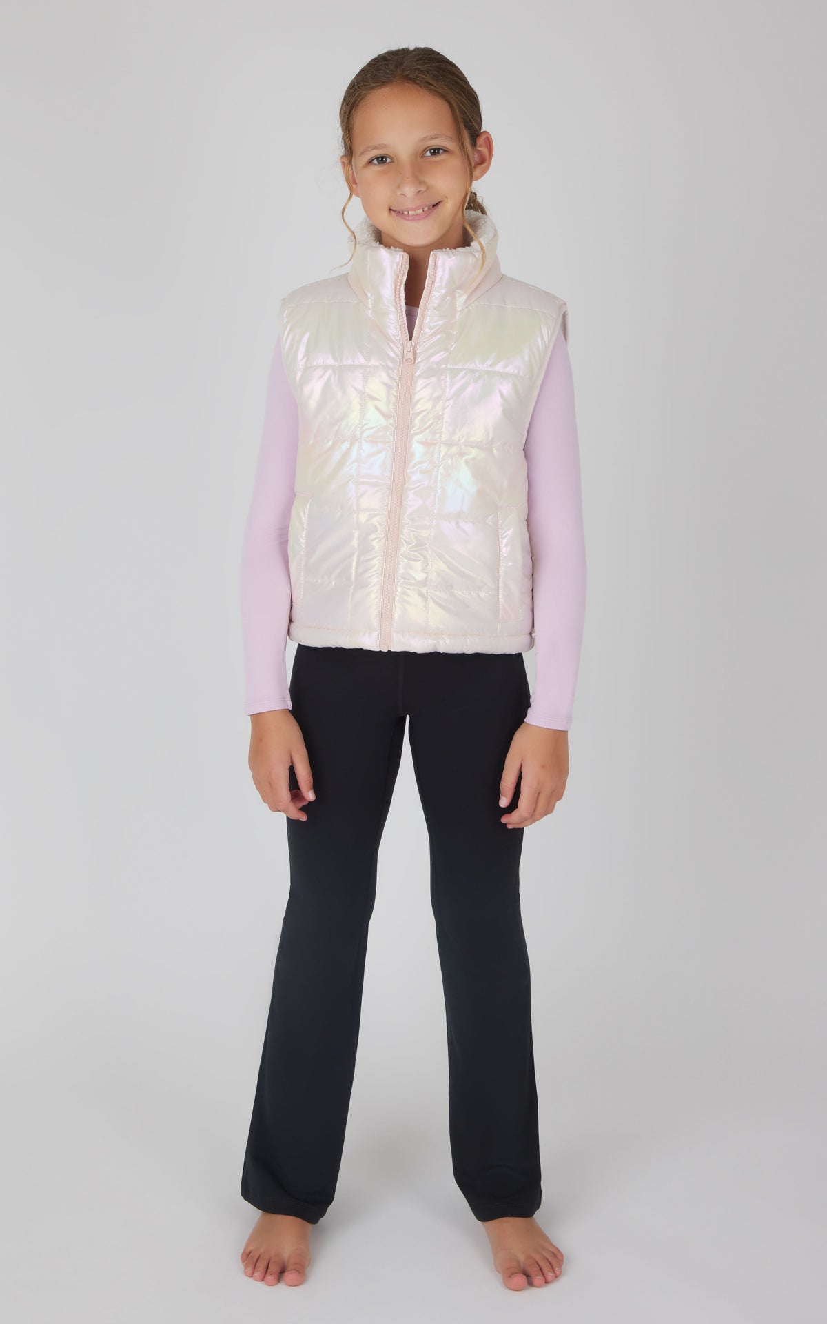 90 Degree by Reflex Girls Quilted Vest & Super Soft Top & Flare Legging Set