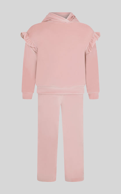 90 Degree by Reflex 2 PC Little Girls Velour Lili Pullover Hoodie w Ruffle Detail + Little Girls Velour Flare