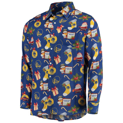 Foco Men's NBA Gs Warriors Floral Winter Ls Button-Up Shirt