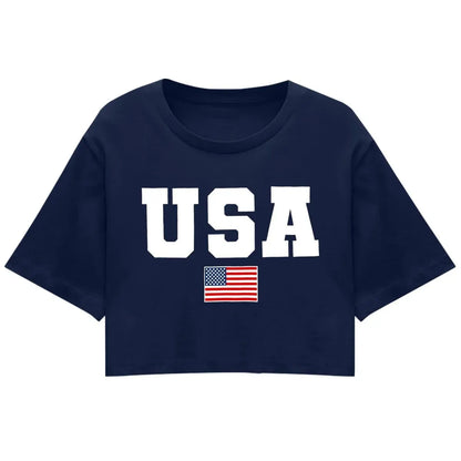 4th of July USA Printed Cropped Shirt