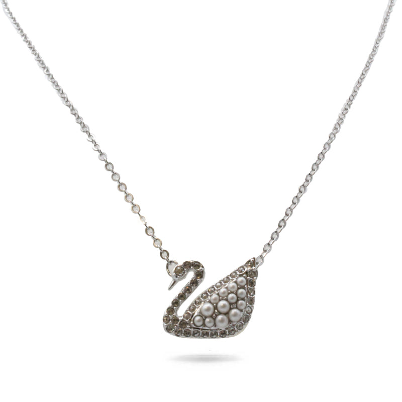 Swarovski Iconic Swan Crystal & Pearl Silver Necklace