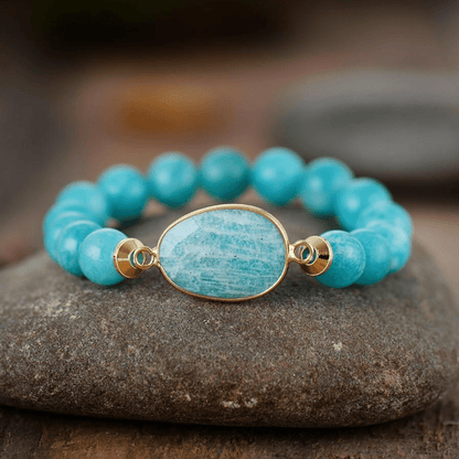 Amazonite Stone Goldtone Beaded Stretch Bracelet