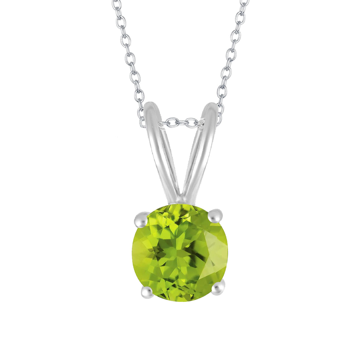 Sterling Silver Round Shape Natural Peridot Solitaire Pendant with 18"Cable Chain