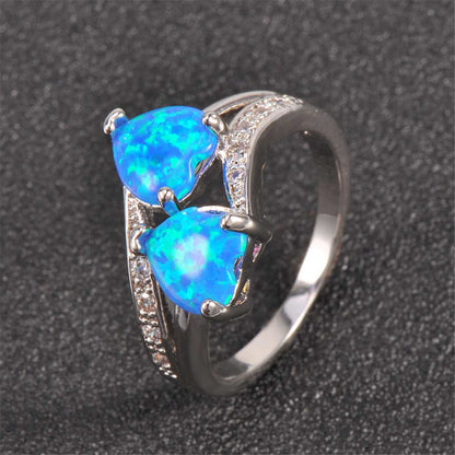 Blue Opal & Cubic Zirconia Double-Heart Ring