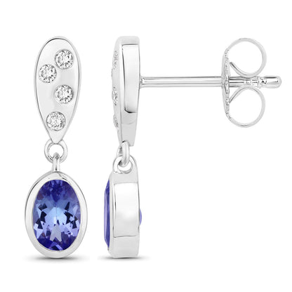 Genuine Tanzanite and Lab Diamond Silver Dangle Earrings