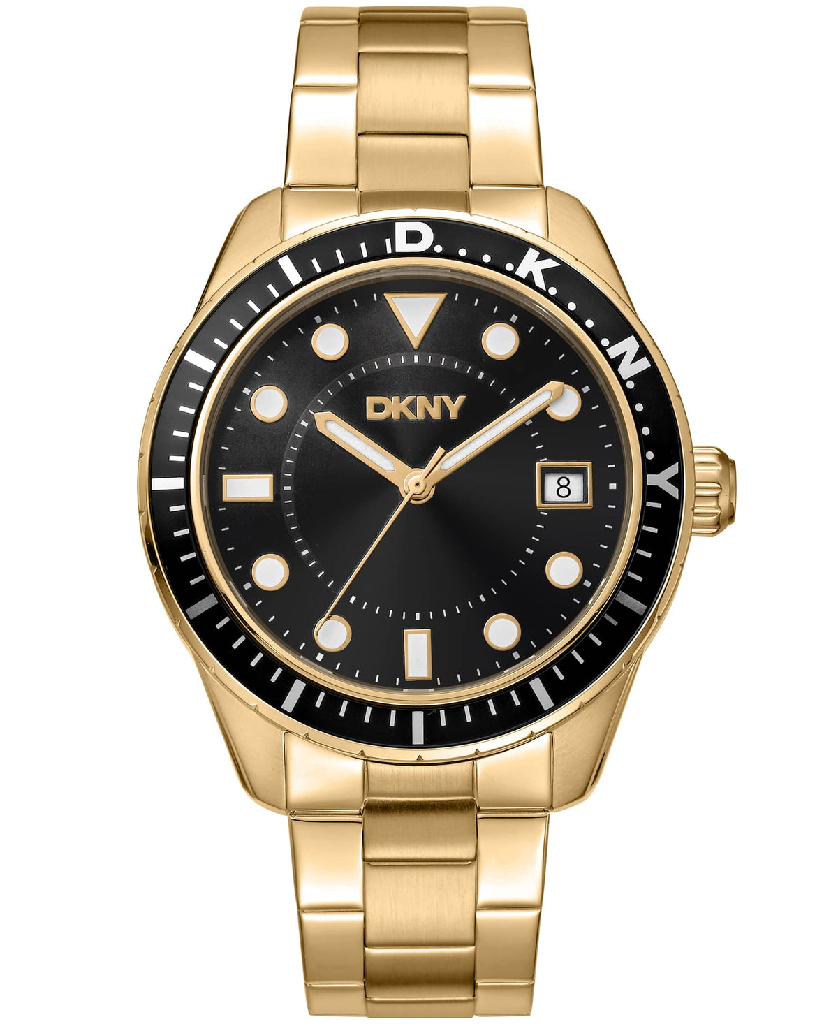 Dkny Men Watch, Gold Color Case, Black Dial, Gold Color Metal Bracelet, 3 Hands Date, 10 Atm