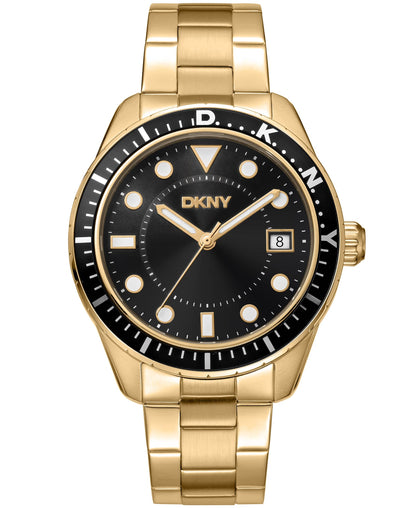 Dkny Men Watch, Gold Color Case, Black Dial, Gold Color Metal Bracelet, 3 Hands Date, 10 Atm