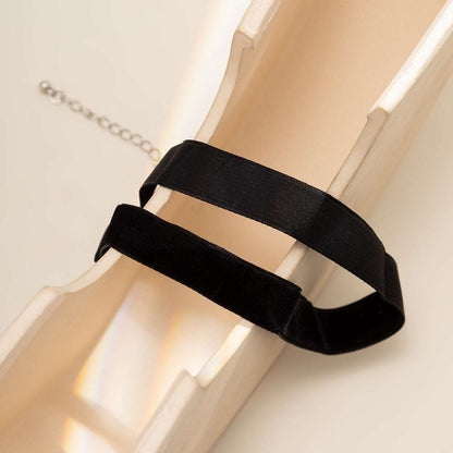 Black & Silvertone Thin Band Choker Necklace