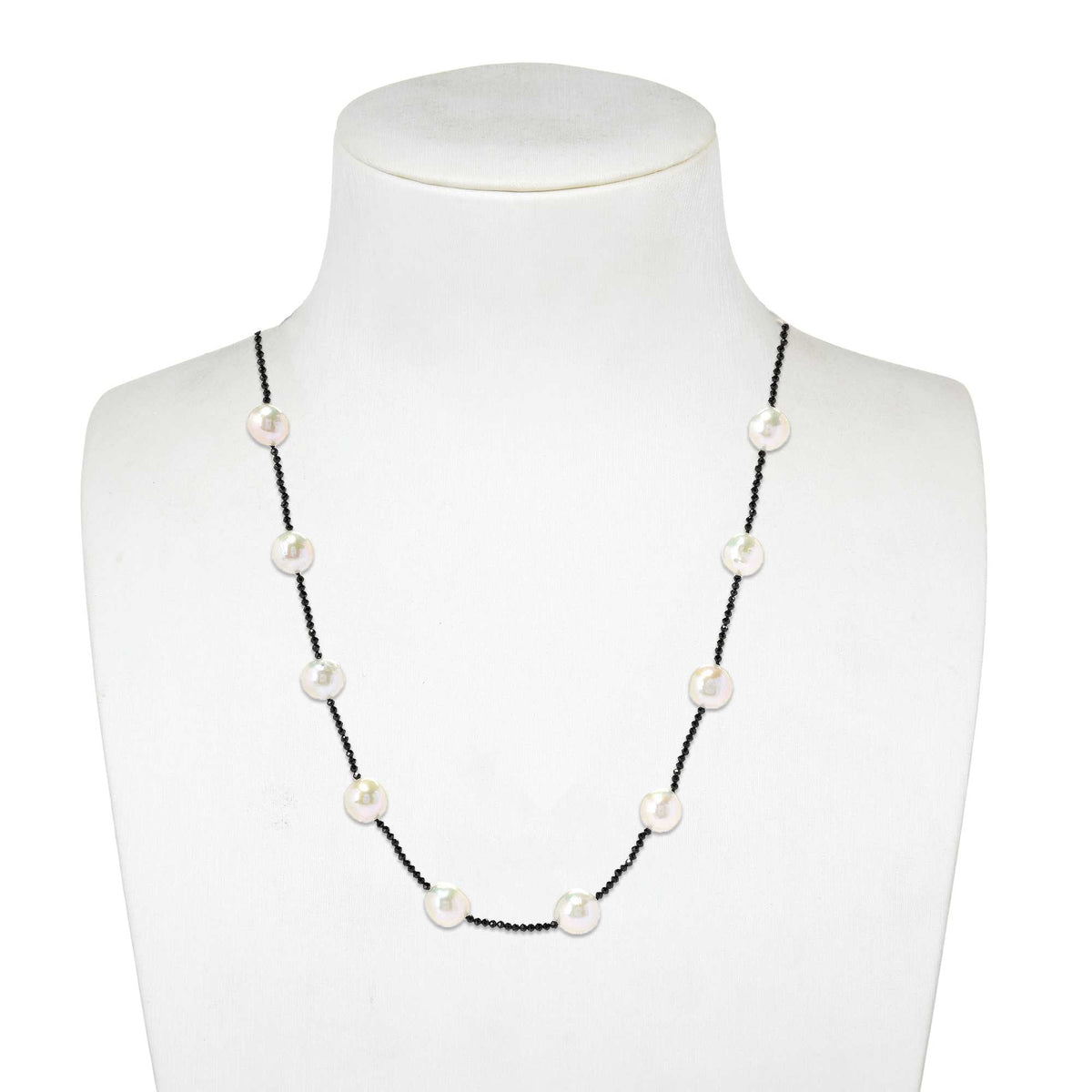 Freshwater Pearl and Black Spinel Beaded Station Necklace